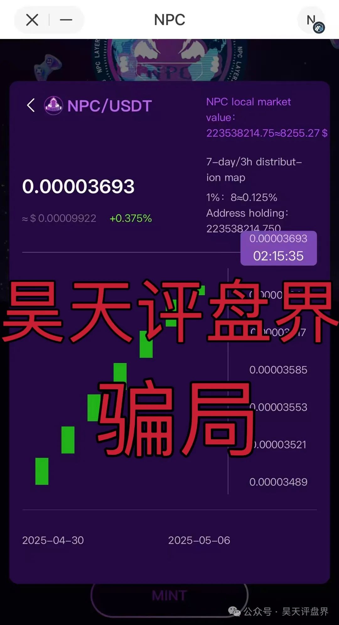 【NPC空气币】分红类资金盘骗局，目前5万会员，操盘手圈钱过亿，高度预警，即将崩盘跑路！插图1