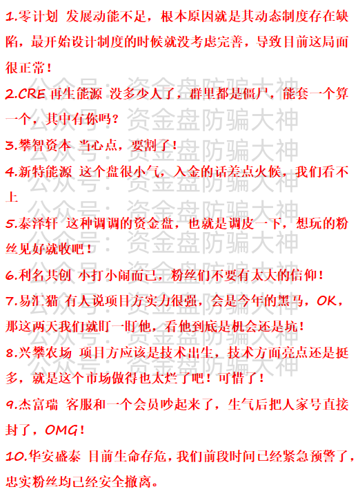 预警！零计划、CRE再生能源、攀智资本、新特能源、泰泽轩、利名共创、易汇猫、兴攀农场、杰富瑞、华安盛泰、美琳莱卡供应链、和鑫生态