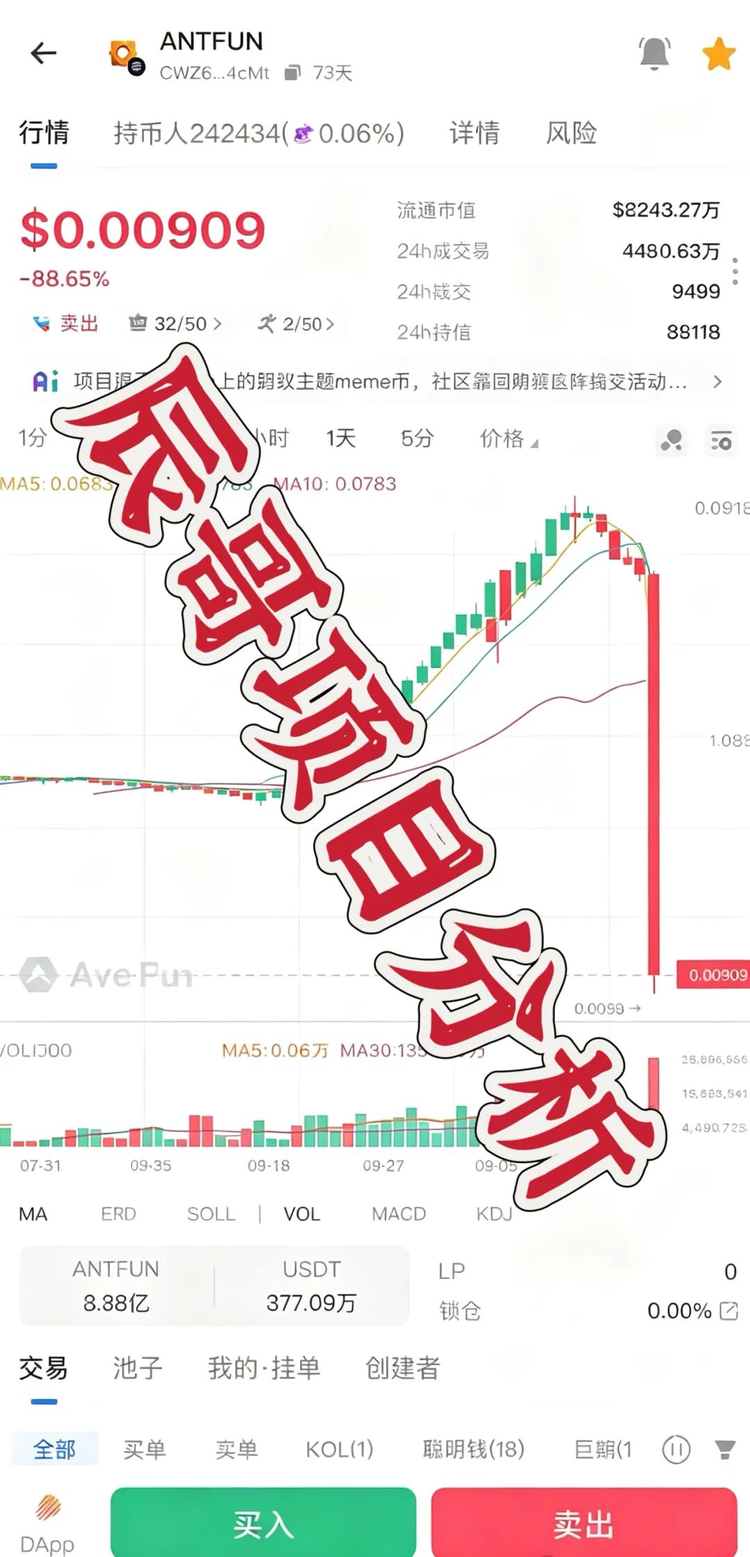 ANTFUN资金盘彻底收割跑路！币价暴跌近90%，多次重启反复割韭菜