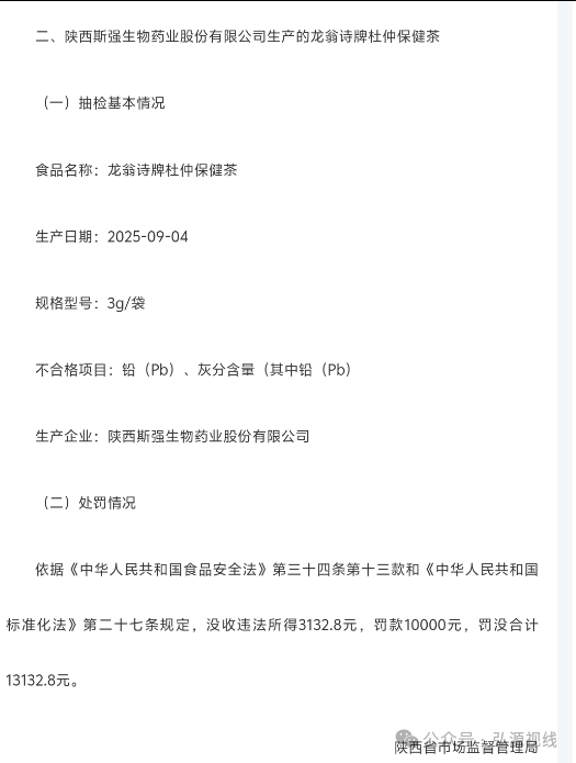 龙翁诗牌杜仲保健茶再次抽检不合格,保健食品质量管控再敲警钟插图6 龙翁诗牌杜仲保健茶再次抽检不合格,保健食品质量管控再敲警钟插图6