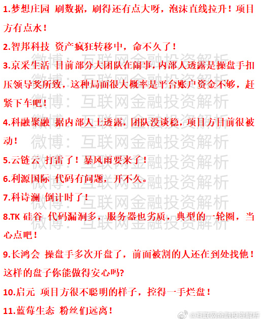最新资金盘预警！全民行动、梦想庄园、智邦科技、京采生活、科融聚融、云链云、利源国际、科诗澜、TK硅谷、长鸿会、启元、蓝莓生态