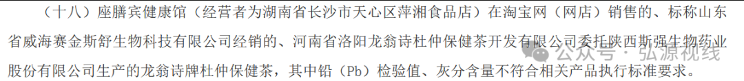 龙翁诗牌杜仲保健茶再次抽检不合格,保健食品质量管控再敲警钟插图2 龙翁诗牌杜仲保健茶再次抽检不合格,保健食品质量管控再敲警钟插图2