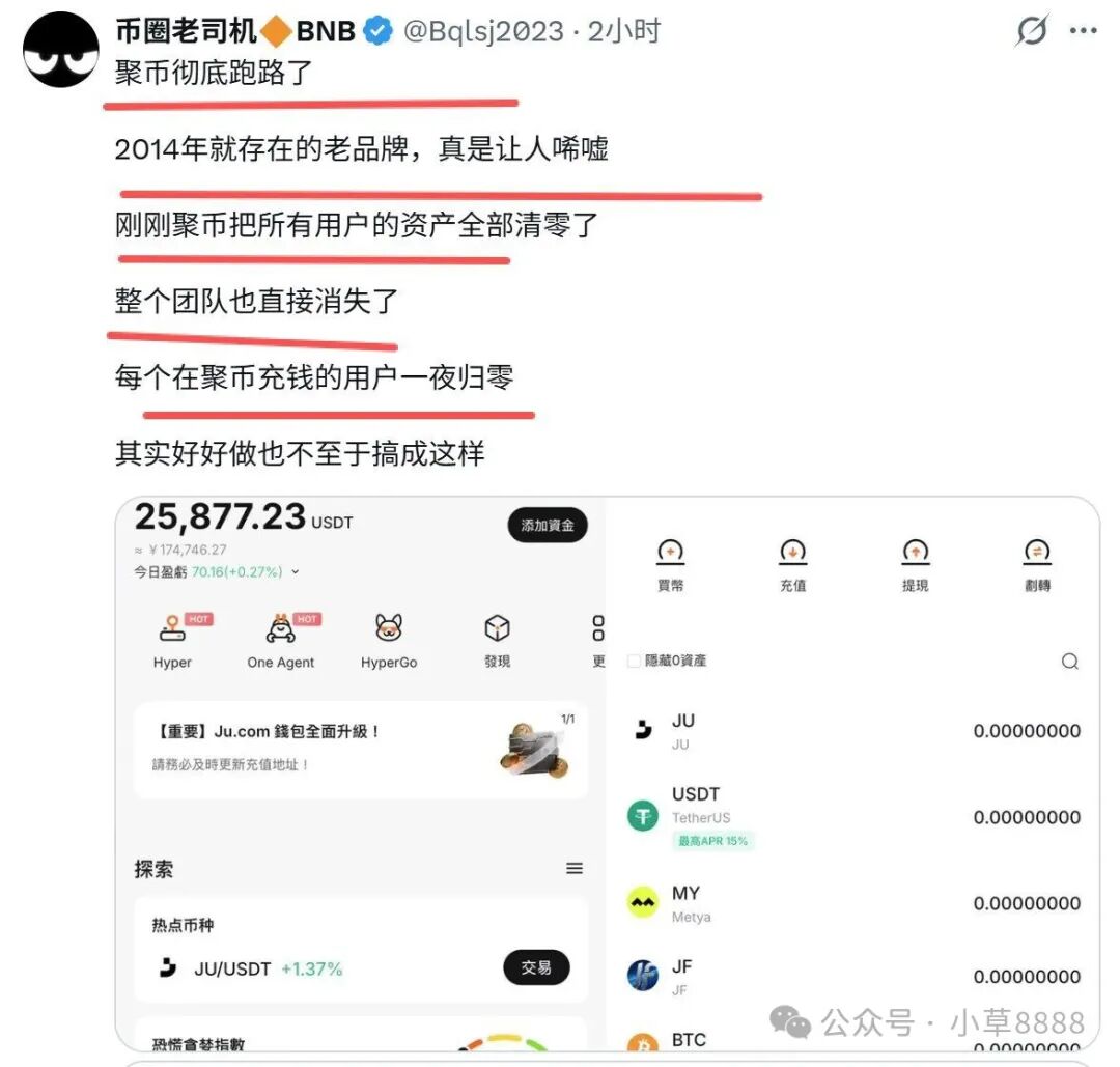 “聚币JuCoin”用户资产归零，收聚币资产的亏麻了，这已是聚币的第六次跑路！插图2